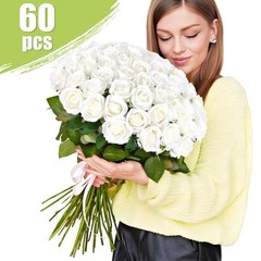 Pcs Artificial Roses Bulk Velvet Silk Roses Roses for Wedding 60 White