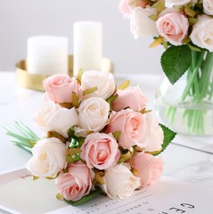 12 Head Artificial Silk Rose Bridal Bouquet Party Home Wedding Decor Cozy Winter