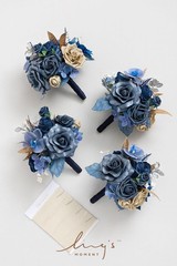 Ling’s Moment Blue and Gold Bridesmaid Bouquet Set of 4, Lilac Wedding Bouqu…