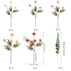 10pcs Faux Kiku Flowers, 5 Heads Each Stem & 4 Branches Eucalyptus Mixed Color