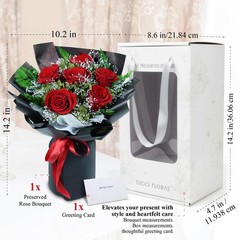 TUCCI FLORAL-Preserved Real Red Roses Bouquet, Forever Flowers with