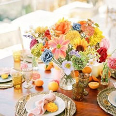 Artificial Flowers Combo Box, 31PCS Fake Flowers, Silk Flower Mix Warm Rainbow