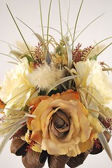 Unique and Gorgeous Wedding Bouquet Silk Flowers, Foliage and Brown Ribbon