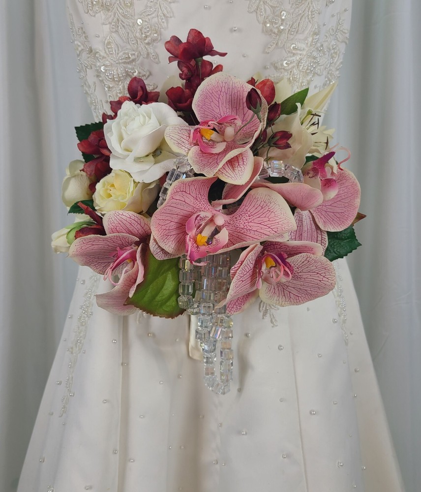 Wedding Bouquet of Phalaenopsis Orchids and Roses Faux Silk Bouquet