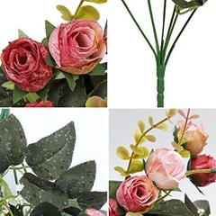 21 Heads Silk Rose Bouquet Artificial Flowers Mini Rose for DIY Wedding Pink