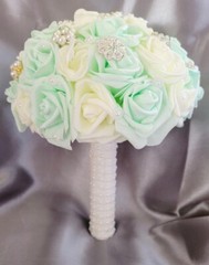 Bride Brooch Bouquet and Groom Boutonnière (Mint Green and off White