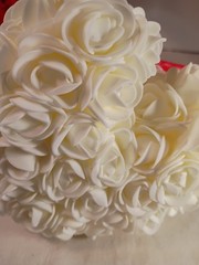 White Artificial Silk Roses Rose Bear With Red Ribbon. A-23