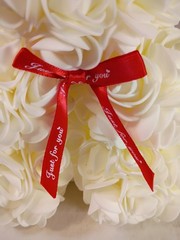 White Artificial Silk Roses Rose Bear With Red Ribbon. A-23