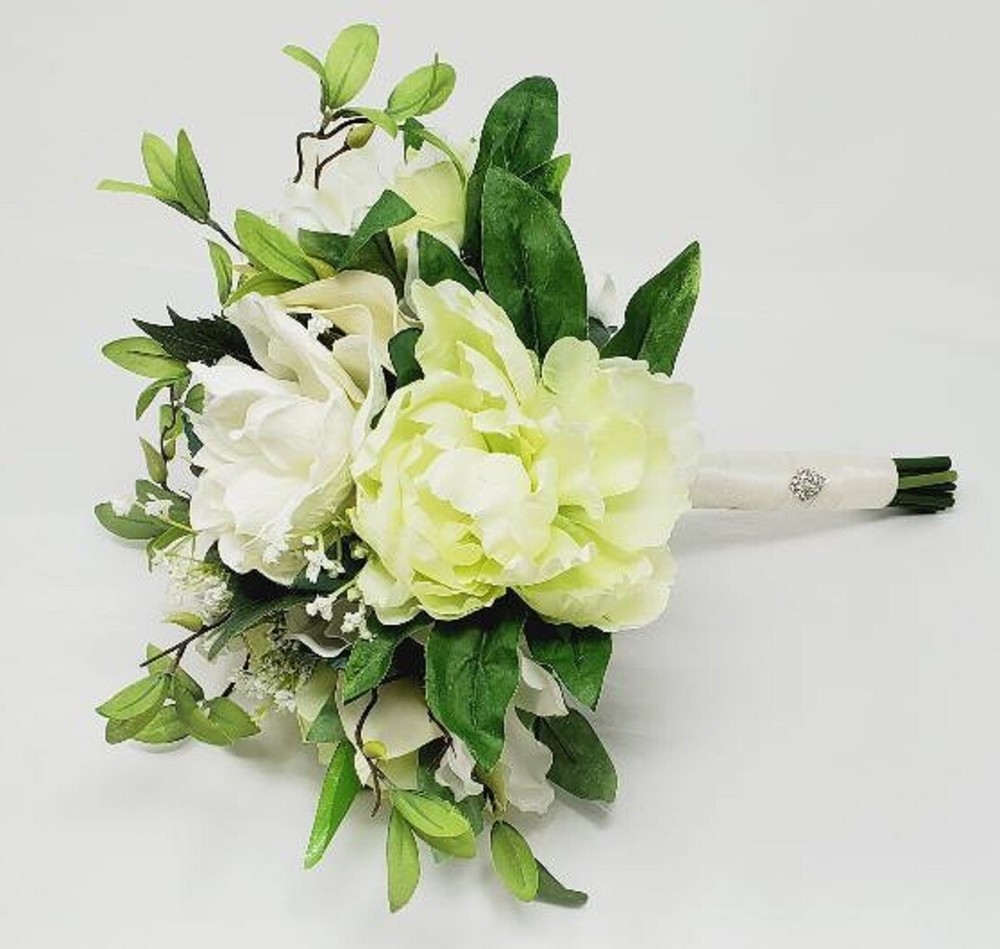 Wedding Bouquet Cottage French Mixed Flowers in White and Light Green Colors