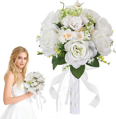 Wedding Bouquet for Bride – 8 Inch Artificial Silk Roses, Realistic Bridal & Bri