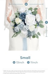 Elegant Dusty Blue Wedding Flowers Bouquet – Large 13″ Silk Roses, Perfect Bride