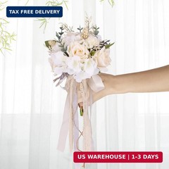 CEWOR Wedding Bouquets for Bride Bridesmaid, White Champagne Artificial Roses Fl