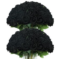 50pcs Artificial Roses Flowers in Bulk,Velvet Fake Rose with Long Stem Black