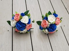 Royal Blue Coral Bridal Bouquet Sola Wood Bridesmaid Flowers Tropical Wedding