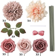 Artificial Flowers Combo Box Set Gradient Color Flower Leaf with Pink Purple