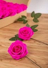 Artificial Flower Foam Rose 25pcs Real Looking Fake Rose with 25PCS Hot Pink