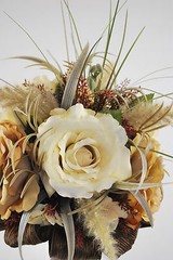 Unique and Gorgeous Wedding Bouquet Silk Flowers, Foliage and Brown Ribbon