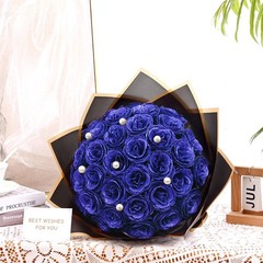 Waipfaru Blue Glitter Roses Bouquet, DIY Fake Flowers 24pcs,