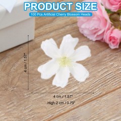 100Pcs Fake Silk Flower Heads, Artificial Cherry Blossom Wedding, White