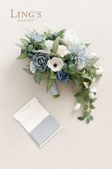 Ling’s Moment Dusty Blue Bridal Bouquet Cascading, Wedding Bouquets for Bride…