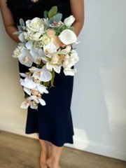 Ivory & White Wedding waterfall Bouquet – artificial real touch lily and orchid