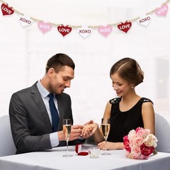 4.5 FT Valentines Garland for Decorations, Wood Love XOXO KISS Garland Heart