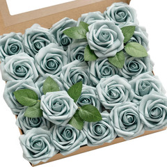Ling’S Moment Artificial Flowers 25Pcs Dusty Blue Roses Decor W/Stems,3″ DIY Foa