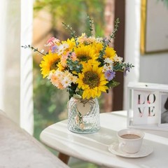 Sunflower Fake Flowers in Vase: Sunflowers Artificial Flowers with Vase for