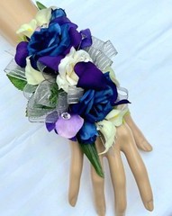 Wrist Corsage Navy Purple Silver Ivory Rose Wedding Homecoming Dance Flowers