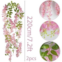 2 Pcs Wisteria Hanging Flowers Wisteria Flowers Vine Garland Wedding Arch Pink