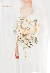 Cascading 11″ White Rose Bridal Bouquet for Rustic Boho Weddings & Events