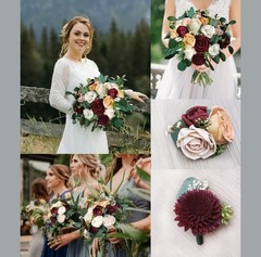 Peach Burgundy Bridal Bouquet Sola Wood Orange Blush Rose Wedding Flowers Prom