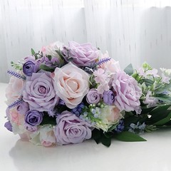 Cascading Wedding Bridal Bouquet Waterfall Artificial Purple Rose Holding Flower