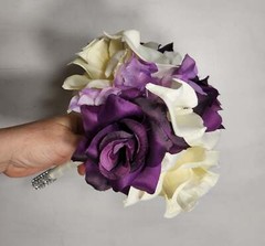 Eggplant Ivory Rose Calla Lily Bridal Wedding Bouquet Accessories