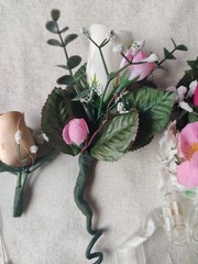 Vintage Artificial Corsage Boutonniere Lot of 5 Prom Wedding Fabric Wood Flowers