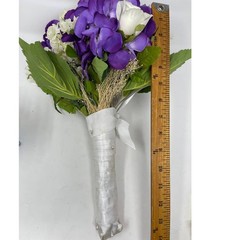 Beautiful Purple Hydrangea & White Roses Floral Wedding Bridal Bouquet 14″