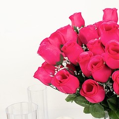 84 Fuchsia SILK ROSE BUDS Wedding Party Flowers Bouquets Decorations