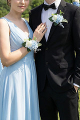 Light Blue Corsage and Boutonniere Set for Wedding Prom, Artificial Rose Flower