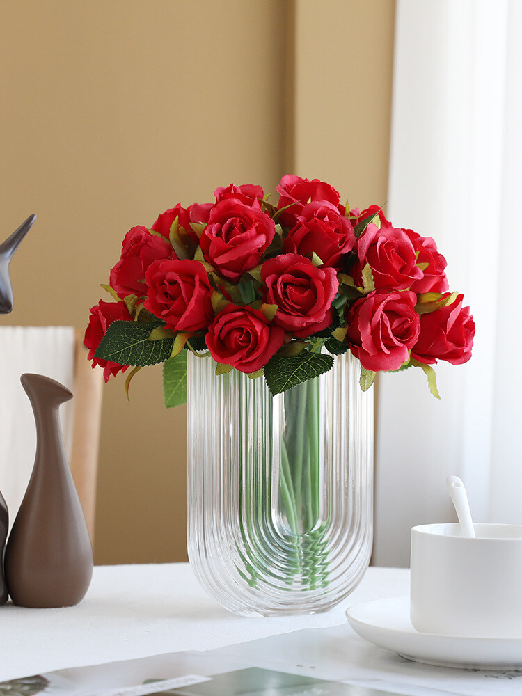 12 Head Artificial Silk Rose Bridal Bouquet Party Home Wedding Decor Cozy Winter