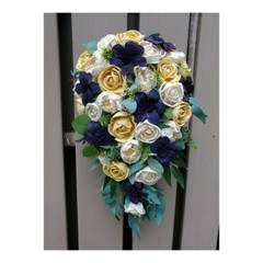 Navy Blue Lily Yellow Bridal Bouquet Cascading Sola Wood Natural Wedding Flowers