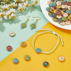 PH PandaHall 7 Colors Flower Enamel Beads 70pcs Daisy Spacer Beads 12mm Floral B