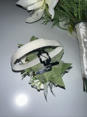 Bridal Bouquet White Roses Peonies Baby Breath + wrist Corsage Baby White Roses