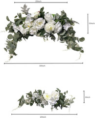 Wedding Arch Flowers,3Pcs Set White Rose Decorative Floral Swags, Artificial Gre