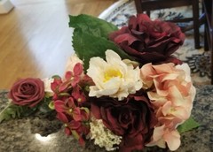 Bridal burgundy and blush wedding bouquet with matching hair comb