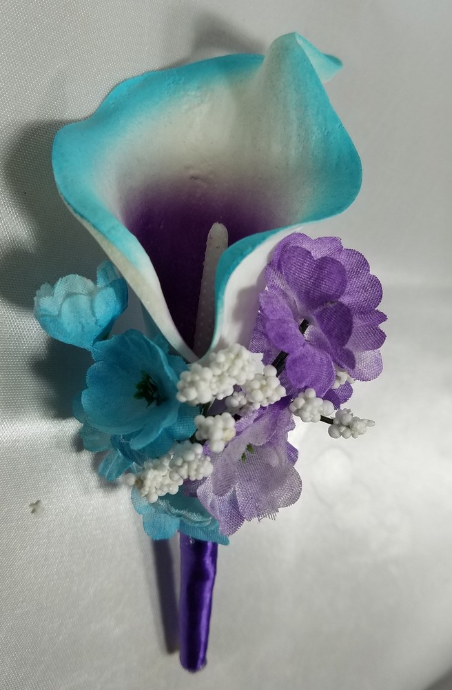 Purple Turquoise White Calla Lily Bridal Wedding Bouquet Accessories