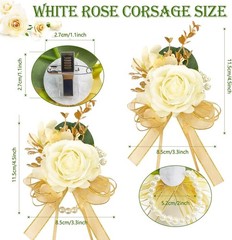 Ivory Rose Wrist Corsage Wristlet Band Bracelet and Boutonniere Set for Men Wome