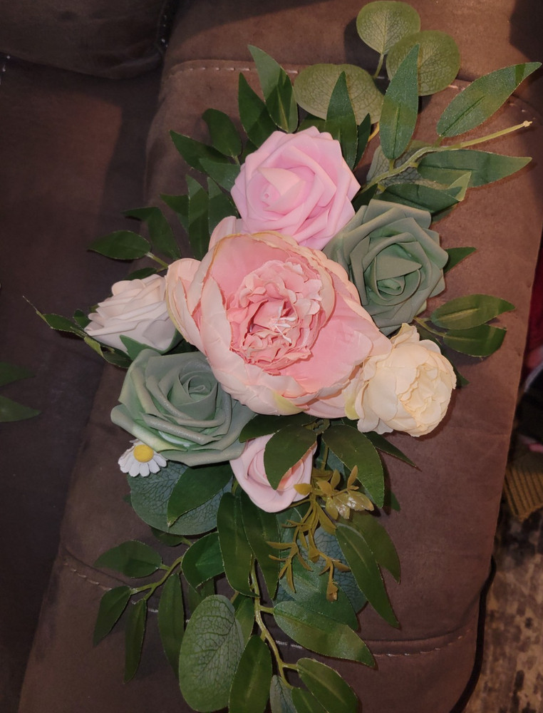 Artificial Silk Rose Peony Wedding Door Decoration Pink Green White