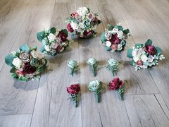 Pink Sage Terra Cotta Burgundy Sola Wood Bridal Bouquet Eucalyptus Bridesmaid