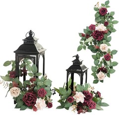 6Pack 2ft Burgundy Artificial Flowers Garland Marsala & Blush Lantern Flower