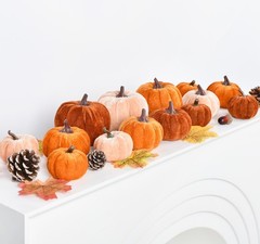 Lvydec Velvet Pumpkins Set Harvest Decoration, 12pcs Assorted Size Orange